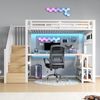 Hochbett mit RGB LED-Streifen, Schreibtisch, Treppe, Regal, Wandgitter, USB, Type-C, 90x200cm, Kinderbett, Metallbett Bild 2
