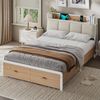 KIMENICH Metallbett Bettgestell mit Ladestation und 2 Schubladen, Jugendbett (1-tlg, Ohne Matratze), 140x190cm, Weiß + Natur Bild 5