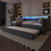 Graues Leinen Daybett 90x200cm mit ausziehbarem Rollbett, App-gesteuerter LED-Beleuchtung & USB-Ladeanschluss, inkl. Lattenrost ohne Matratze Bild 4