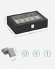 SONGMICS Uhrenbox mit 12 Fächern, Uhrenkasten, Glasdeckel, Uhrenkoffer mit herausnehmbaren Uhrenkissen, Premium-Uhrenschatulle, PU-Bezug in Schwarz, Samtfutter in Grüngrau BWJ12BK Bild 4