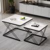 2-teiliges Couchtisch-Set in Weiß mit hochglänzender Marmoroptik, quadratische Beistelltische aus MDF mit höhenverstellbaren Füßen Bild 3