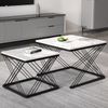 2-teiliges Couchtisch-Set in Weiß mit hochglänzender Marmoroptik, quadratische Beistelltische aus MDF mit höhenverstellbaren Füßen Bild 4