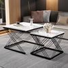 2-teiliges Couchtisch-Set in Weiß mit hochglänzender Marmoroptik, quadratische Beistelltische aus MDF mit höhenverstellbaren Füßen Bild 5