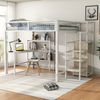 Hochbett 140 × 200 cm aus Metall und MDF mit Schreibtisch, Regalen und Kleiderschrank, weiß Bild 2