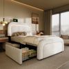 Bettgestell Einzelbett Polsterbett, mit USB Typ-C Ladefunktion, LED-Beleuchtung, 2 Schubladen, höhenverstellbares Kopfteil, Lattenrost aus Holz, Sherpa-Stoff, weiß, 90 x 200 cm (ohne Matratze) Bild 5