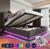 Polsterbett 140x200 cm mit Stauraum, USB/Typ-C, LED und Matratze – Doppelbett in Grau Bild 3