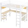 Hochbett mit Schreibtisch, Lattenrost, Regal, LED, Steckdosen, USB und Schubladen, 140x200cm, Jugendbett, Metallbett Bild 5