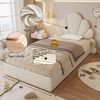 Novelux Polsterbett 90x200 Einzelbett mit Blütenkopfteil und Lattenrost – Samt Beige, Bettgestell ohne Matratze, 205 x 137,5 x 103 cm, 150 kg Bild 3