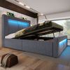 Polsterbett 90×200 cm mit Bettkasten, LED, USB & Type-C, geschwungenes Kopfteil, Grau, mit Matratze Bild 4