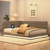 Polsterbett Schlafsofa 140*200 Multifunktionsbettmit LED Lichtleiste, USB Steckdose und Lattenrost, hautsympathischer Leinen Grau Bild 3