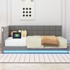 Polsterbett Schlafsofa 140*200 Multifunktionsbettmit LED Lichtleiste, USB Steckdose und Lattenrost, hautsympathischer Leinen Grau Bild 2