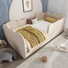 Polsterbett 90×190 cm aus Leinen-Stoff mit Ausziehbett, beige Bild 3