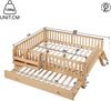 Merax Kinderbett 140x200cm, Massivholzbettmit Ausziehbett 90x190cm, Ablagefächer, Geländer, Holzfarbe Bild 4