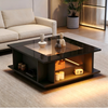 Merax Couchtisch 70x70x30 cm, Quadratischer Kaffeetisch in Schwarz mit Glasplatte, Hochglanzoberfläche & LED-Beleuchtung, Beistelltisch, Sofatisch Bild 3