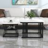 Modernes 2er Couchtisch Set weiß Marmoroptik mit schwarz matten Stahlbeinen, Beistelltisch Wohnzimmertisch Design Tisch Bild 2
