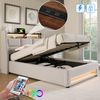 Polsterbett 90x200 cm Einzelbett mit LED-Beleuchtung, USB-Ladestation, Lattenrost und Stauraum, Leinen, Beige Bild 3