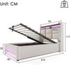 Polsterbett 90x200 cm Einzelbett mit LED-Beleuchtung, USB-Ladestation, Lattenrost und Stauraum, Leinen, Beige Bild 4