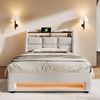 Polsterbett 90x200 cm Einzelbett mit LED-Beleuchtung, USB-Ladestation, Lattenrost und Stauraum, Leinen, Beige Bild 5