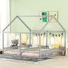 Bett 90x200 cm 2-in-1 Hausbett für Kinder mit Geländer – Grau, Kiefernholz Bild 4