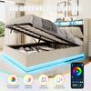 LVHOM Doppelbett 160x200cm mit LED&USB, Polsterbett mit hydraulischem Stauraum, Samtstoff, Beige Bild 5