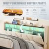 LVHOM Doppelbett 160x200cm mit LED&USB, Polsterbett mit hydraulischem Stauraum, Samtstoff, Beige Bild 4