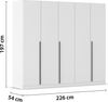 rauch Kleiderschrank Alba, Drehtürenschrank, Garderobenschrank, 5-türig, mit 4 Kleiderstangen, 5 Einlegeböden und Schubladeneinsatz, Farbe Weiß, Griffstange Grau metallic, Schwarz, 226x197x54cm Bild 4