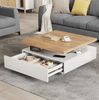 Couchtisch 70x70x36 cm mit 360° drehbarer Tischplatte – moderner Beistelltisch in Weiß und Walnuss Bild 3
