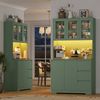 Homfa Küchenbuffet Küchenschrank Buffetschrank mit LED Sideboard grün mit Steckdosenleiste & Arbeitsplatte 180x100x38,5cm Bild 4