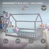 ML-DESIGN Kinderbett Hausbett Spielbett inkl. Lattenrost kreativ Bodenbett für Kinder, Abenteuerbett mit Rausfallschutz Spielbett Kiefer Hellgrau Himmelbett Bild 2