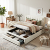 Polsterbett 140x190cm, Lattenrost, Kopfteil, 2 Schubladen, Samt, Beige Bild 1