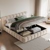 Polsterbett 140 x 190 cm, Kopfteil und Bettseiten mit voluminöser, Solider Formgebung, Ausgestattet mit hydraulischer Staufunktion, Matratze Eingebettet, Doppelbett, Samtstoff, Beige (Ohne Matratze) Bild 2