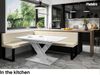 MEBLINI Eckbank für Esszimmer mit ausziehbarem Tisch - Küchenbank - Essecke - Sitzecke Küche - PETER - U-Beine 142x196x87cm Links - Creme Kunstleder/B Weiß Hochgl. Bild 2