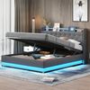 LED Polsterbett 160*200 cm mit USB-Ladeanschluss und Hydraulischer Lagerung, Hautfreundlicher Leinenstoff Grau Bild 3