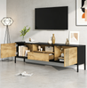 TV-Schrank aus Spanplatte mit 2 Türen, Schublade & offenem Fach, 170x35x50 cm, Eiche-Schwarz Bild 5