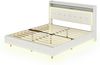 Polsterbett 140x200, mit USB-Steckdose und LED-Licht, Bett kann am Kopfende des Bettes platziert werden, verstecktes Fußdesign, Doppelflachbett, Leinenstoff beige Bild 4