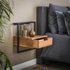 Nachttisch Akazienholz massiv, modernes Loft Design, Natur, mit Schublade und Metallgestell Bild 5