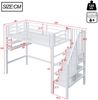 Hochbett 90×200 cm mit Rausfallschutz, Stauraumleiter und Regalen, Weiß, ohne Matratze Bild 5