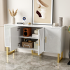 moderner, luxuriöser weißer Sideboard mit hochglänzenden strukturierten Türen und goldenen Griffen, 150 x 40 x 82 cm, Weiß Bild 3