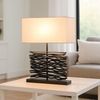 Tischleuchte, Holz, Stoffschirm, grau, schwarz, H 50 cm Bild 4