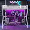 Hochbett mit Schreibtisch und LED-Beleuchtung (90x200 cm) Kinderbett mit Rausfallschutz, Metallbett Bild 2