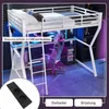 Hochbett mit Schreibtisch und LED-Beleuchtung (90x200 cm) Kinderbett mit Rausfallschutz, Metallbett Bild 4