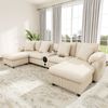 Merax U- und L-förmiges Sofa, mit Bluetooth-Lautsprecher und Konsole, Ecksofa mit Stauraum, kabellosem Laden, USB-Anschlüssen, Getränkehaltern und Kissen, Beige Bild 3