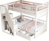 Etagenbett Aus Massivholz 90*200 cm, Mit Hohem Sicherheitsgitter, Mit Lattenrost, Sicherheitsleiter mit Stauraum, Mit Stauschubladen, Kinderbett Jugendbett, Weiß Bild 4
