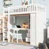 Hochbett 90x200 cm mit Schreibtisch, Kleiderschrank und 3 Schubladen, Kinderbett mit Stauraum, weißes Etagenbett mit Treppe und Geländer Bild 2