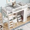 Hochbett 90x200 cm mit Schreibtisch, Kleiderschrank und 3 Schubladen, Kinderbett mit Stauraum, weißes Etagenbett mit Treppe und Geländer Bild 4