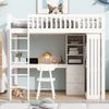 Hochbett 90x200 cm mit Schreibtisch, Kleiderschrank und 3 Schubladen, Kinderbett mit Stauraum, weißes Etagenbett mit Treppe und Geländer Bild 3