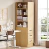 Flieks Hochschrank 180 cm, Bücherregal, schlankes Sideboard für Bücher, Büro, Schlafzimmer und Wohnzimmer, integrierten Schubladen, Naturholzfarbe Bild 2