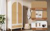 Kleiderschrank 85,5 x 52 x 180,5 cm in Weiß, mit Rattan-Details, Schublade, Kleiderstange und verstellbaren Böden Bild 4