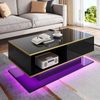 Couchtisch 100x50 cm Schwarz Hochglanz LED Beleuchtung goldene Streifen 3 Schubladen Wohnzimmer Tisch 50kg Bild 4