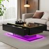 Couchtisch 100x50 cm Schwarz Hochglanz LED Beleuchtung goldene Streifen 3 Schubladen Wohnzimmer Tisch 50kg Bild 3